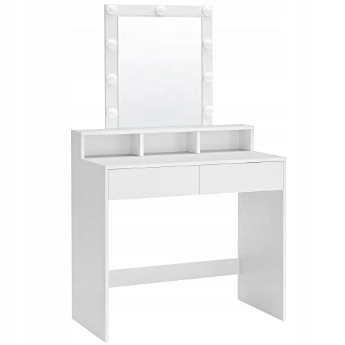 Dressing Table with Mirror Modern with LED Lighting for Bedroom Room White