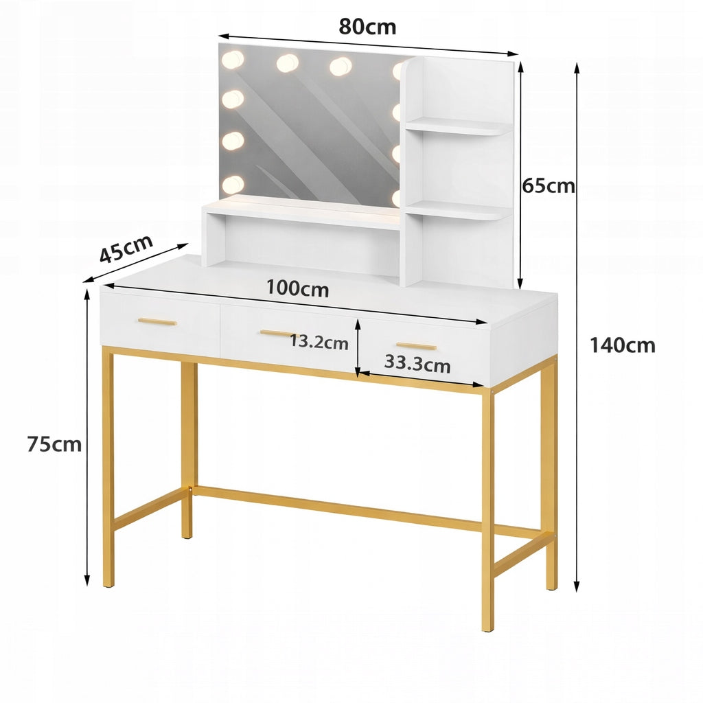 Dressing Table with lighting cosmetic white with mirror LED makeup Manufacturer code Toaletka gold LED