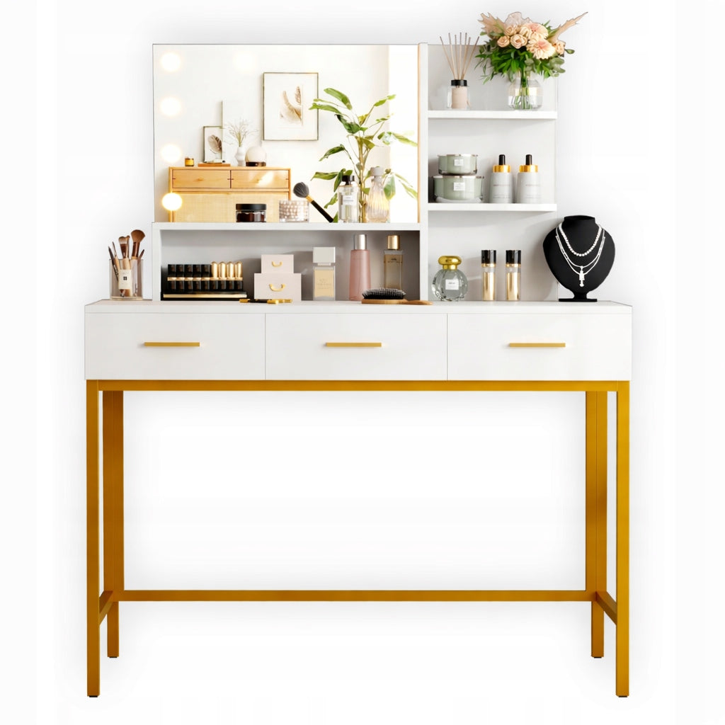Dressing Table with lighting cosmetic white with mirror LED makeup