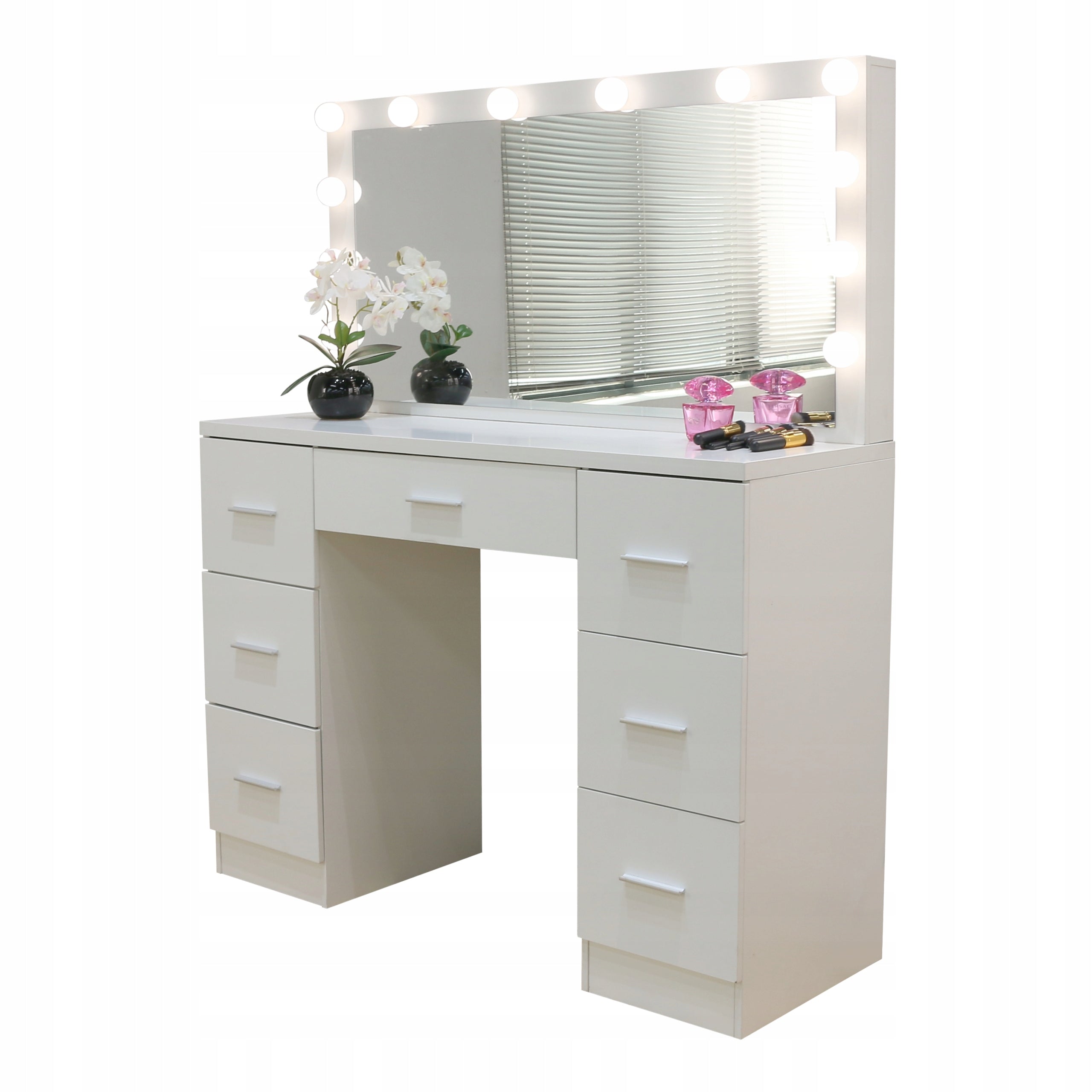 Dressing Table with mirror cosmetic DESK 12 LED for makeup TL08/BL808 WHITE Furniture height 135 cm