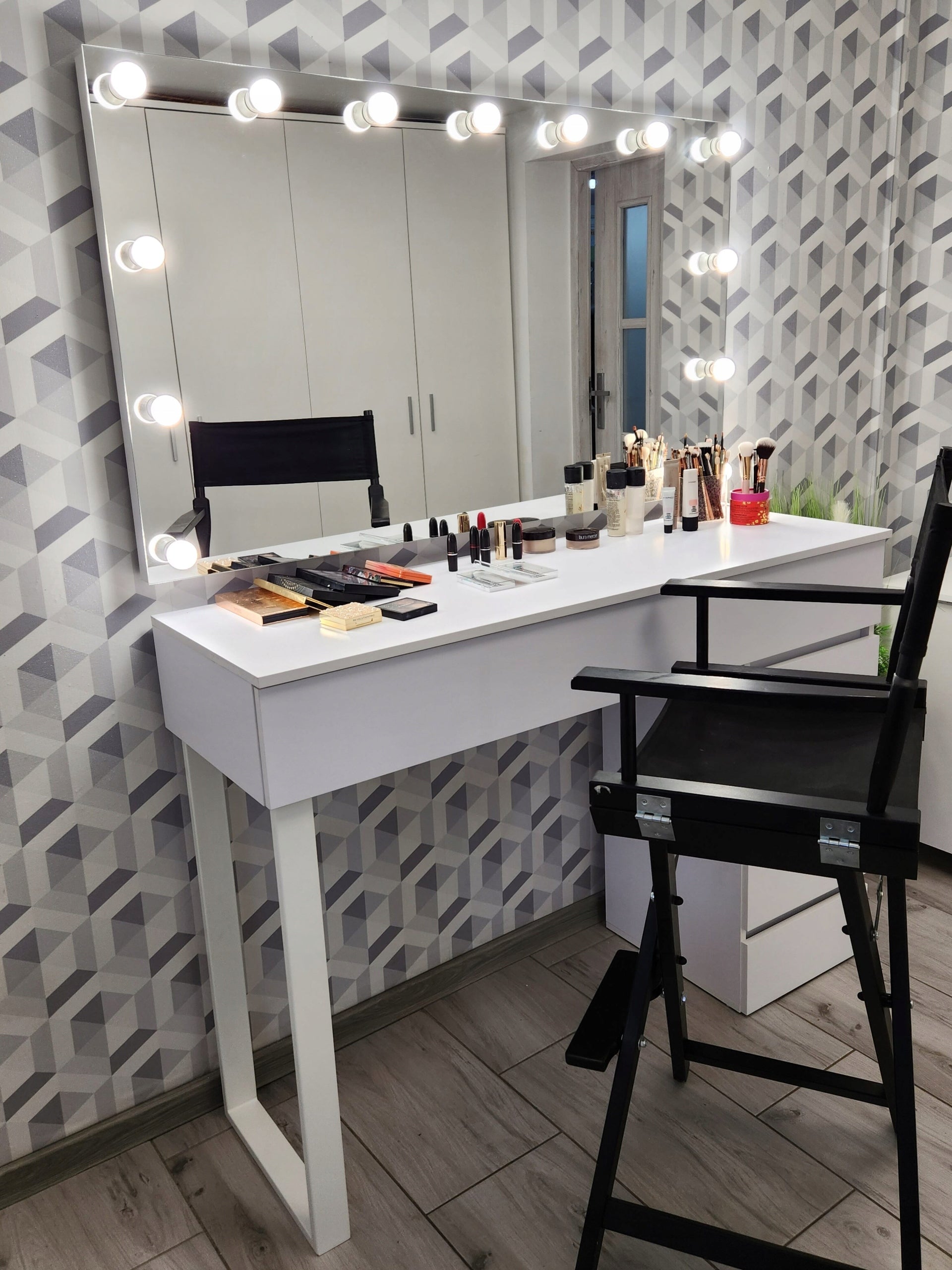 Dressing table KARO 140 SILVER- Hollywood for Makeup and Make-up