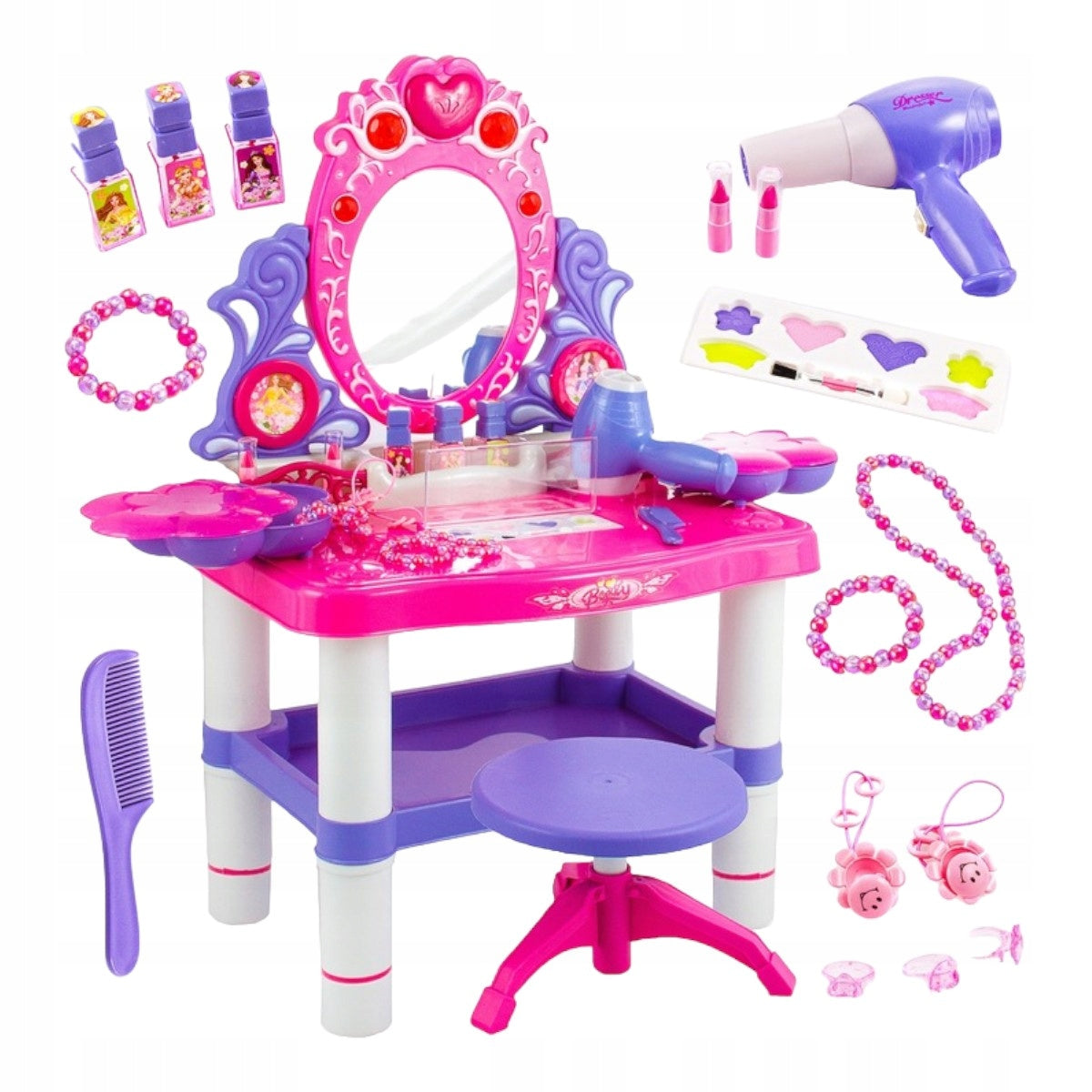 Dressing table with mirror Large for children girls table accessories light sound Kid's age 3+ years