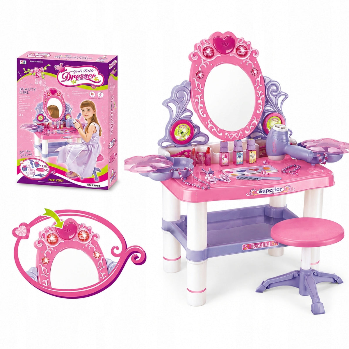 Dressing table with mirror Large for children girls table accessories light sound Manufacturer code 27002