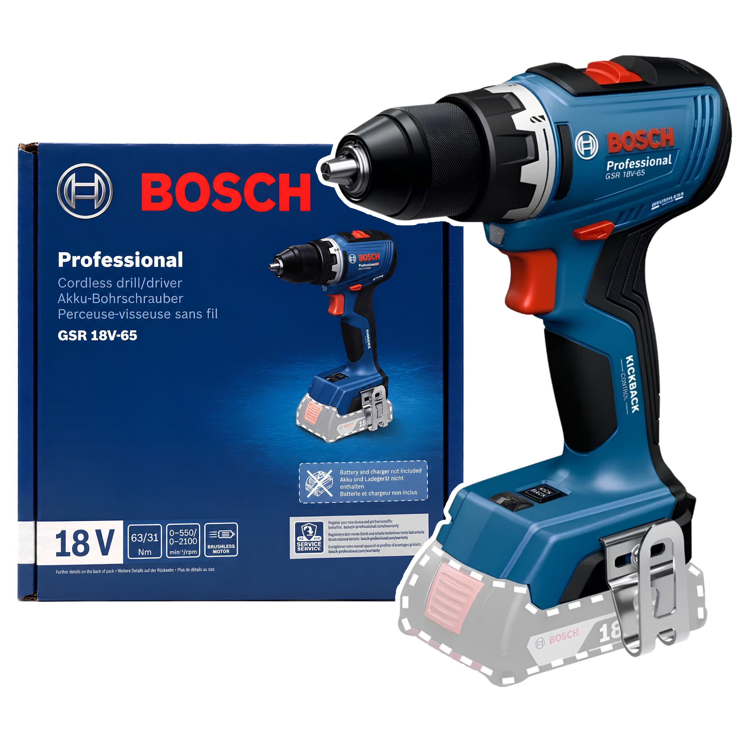 Drill/driver BOSCH Professional GSR 18V-65 18V BRUSHLESS SOLO