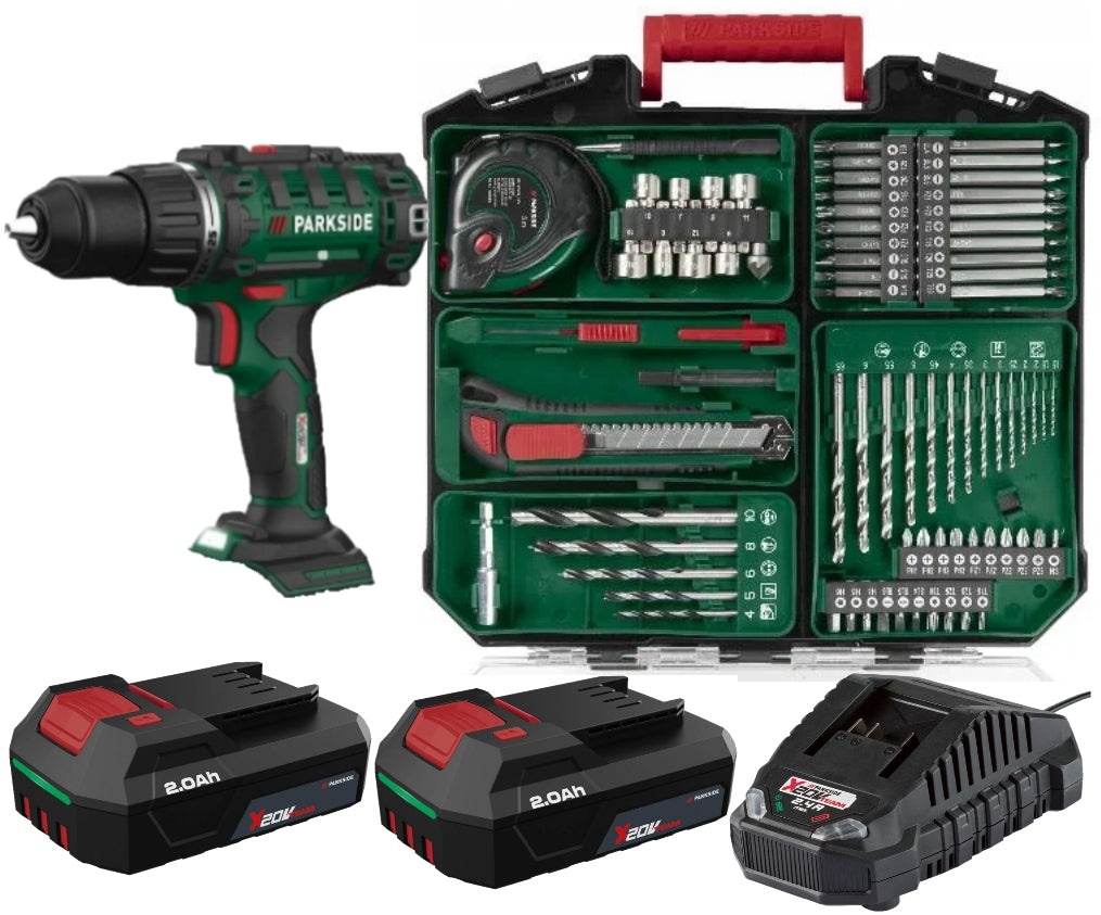 Drill/driver Parkside PABS 20-Li I9, 2 x battery, charger, bits