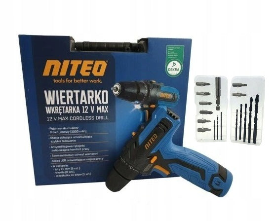 Drilling machine 12 V max Niteo Tools NTX + Suitcase + Drills + Bits