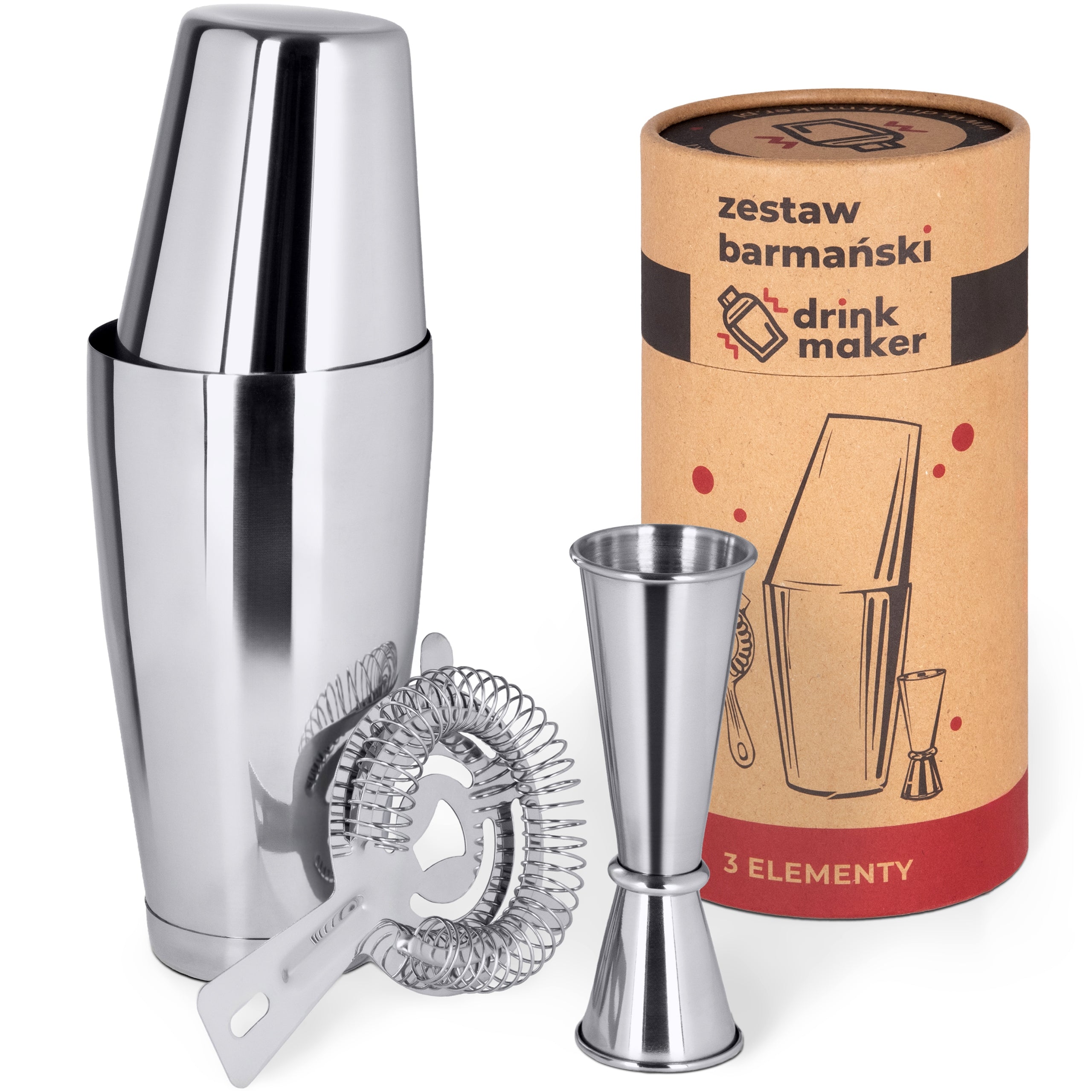 Drink Bartending Set Shaker Tin-Tin Jigger Measure Strainer
