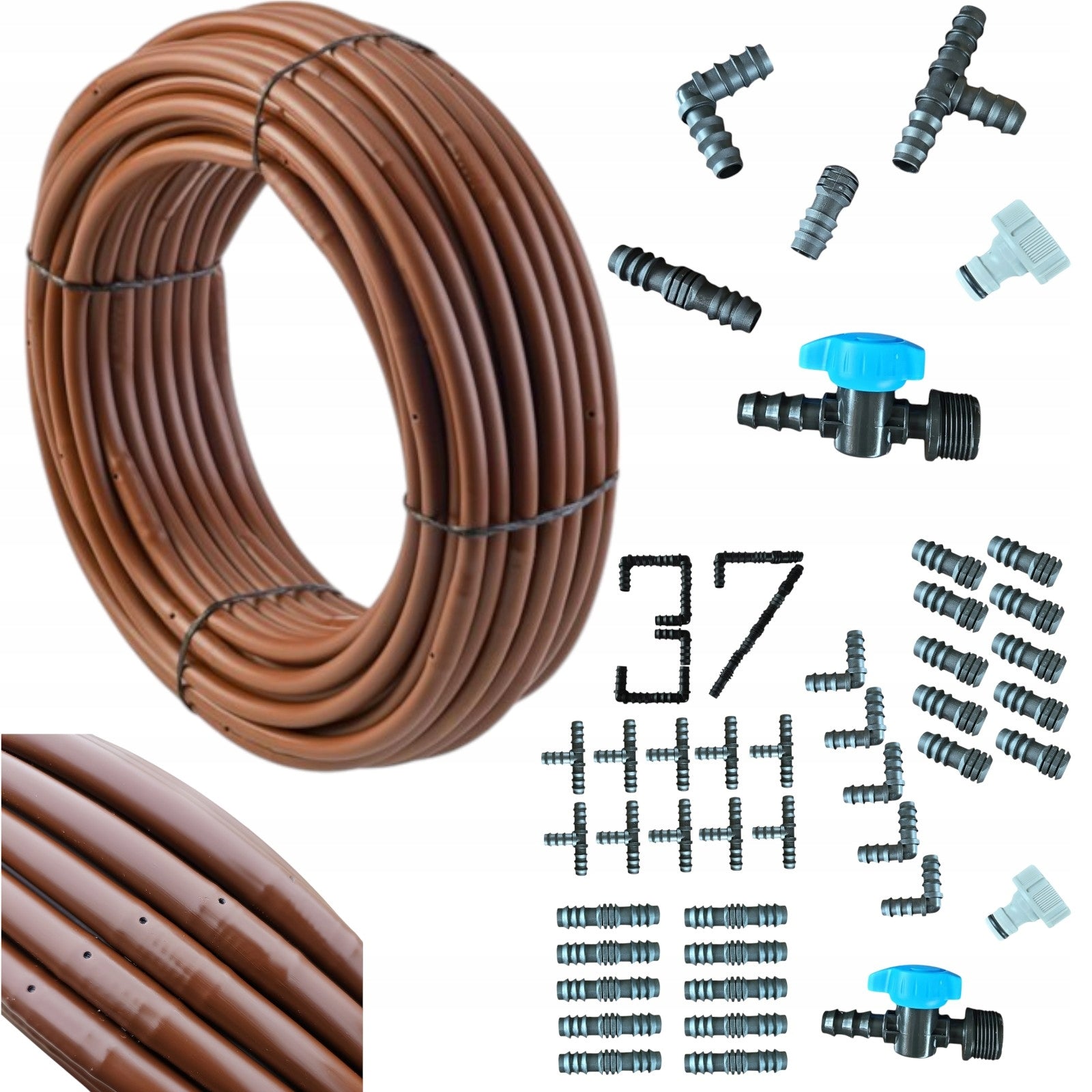 Drip line 100 meters with pressure compensation and set of 37 accessories