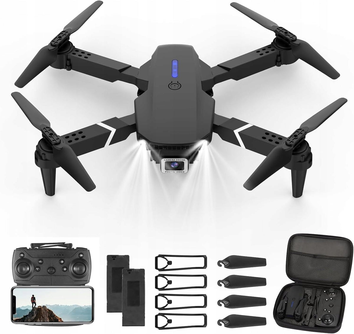 Drone F89 4K HD FPV Camera Foldable 2 Rechargeable WiFi Headless Mode