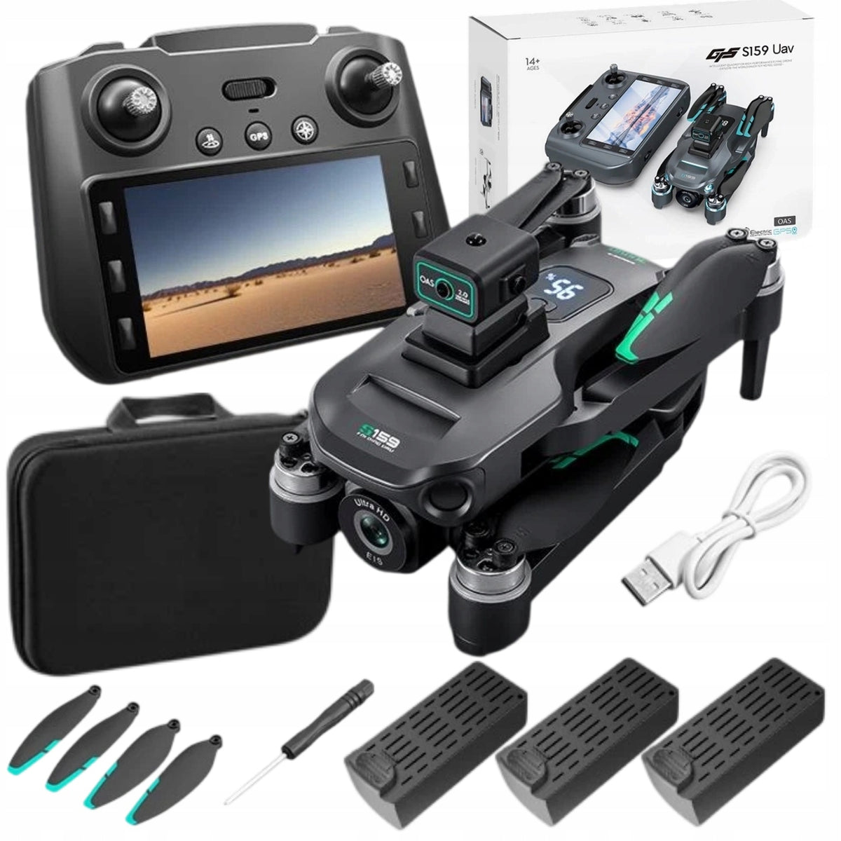 Drone S159 Uav 4K GPS Foldable RC Quadcopter With Obstacle Avoidance 3 Batteries