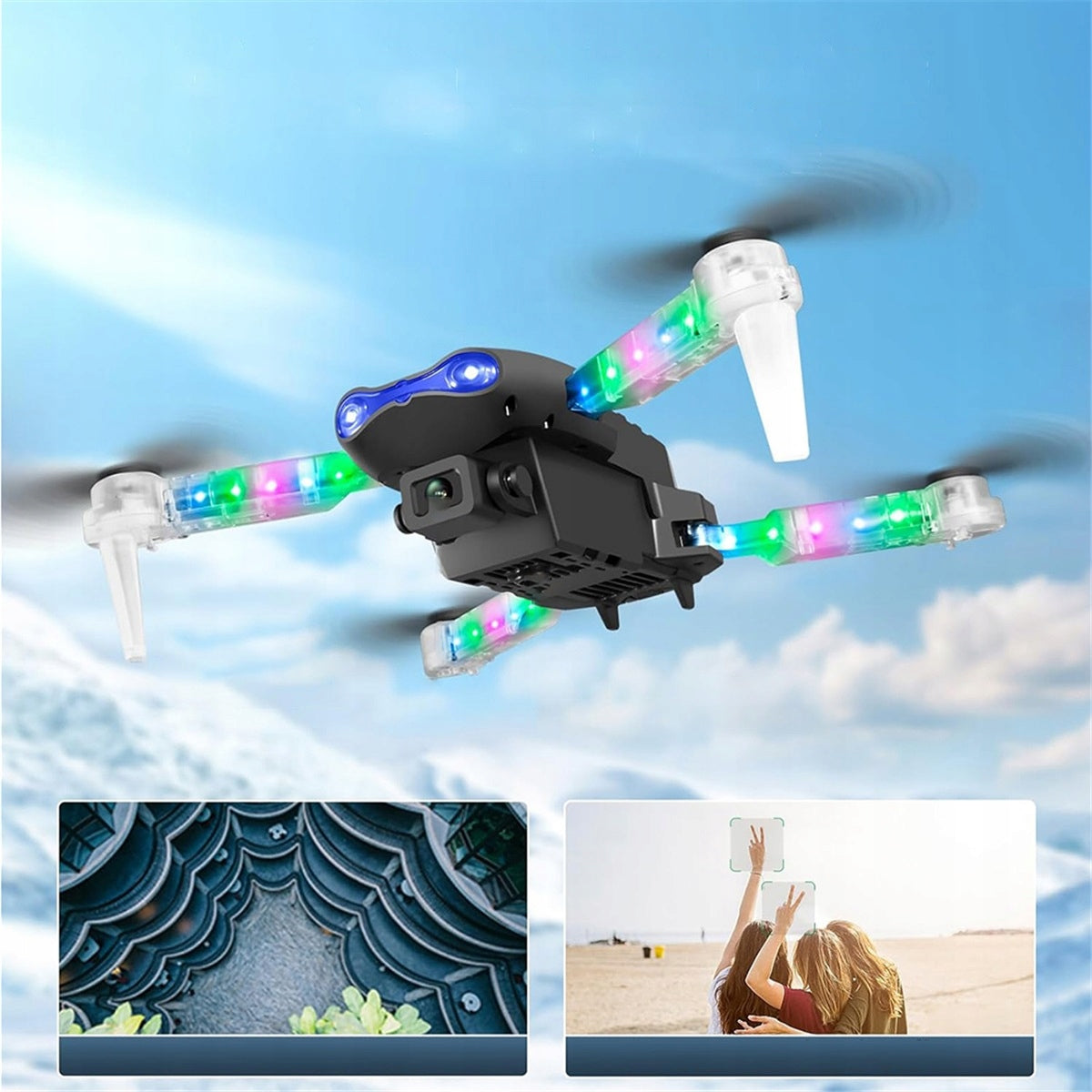 Drone with two cameras and LED Model E99 Light Edition,1800mAh foldable Product weight with unit packaging 0.31 kg