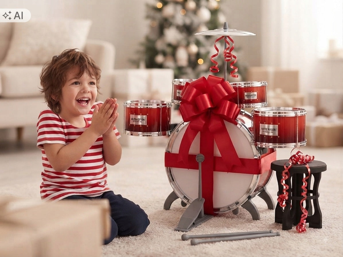 Drums Metal Red Kids Set Chair Drum Plates Chopsticks Manufacturer code PERKUSJA DLA DZIECI DR318