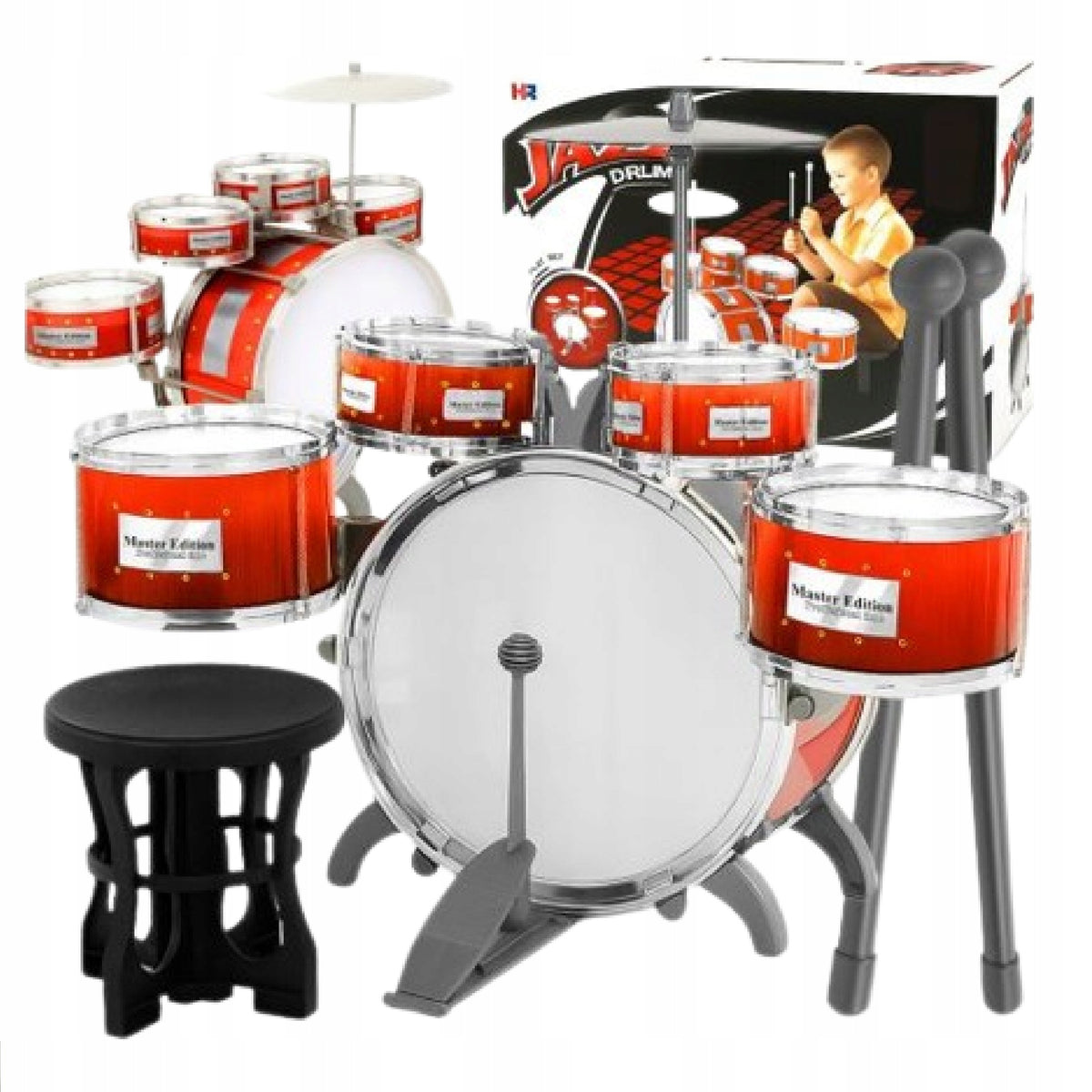 Drums Metal Red Kids Set Chair Drum Plates Chopsticks