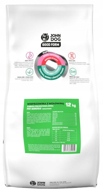 Dry dog food small breed PORK BEEF John Dog 12 kg Manufacturer code 5903246849950