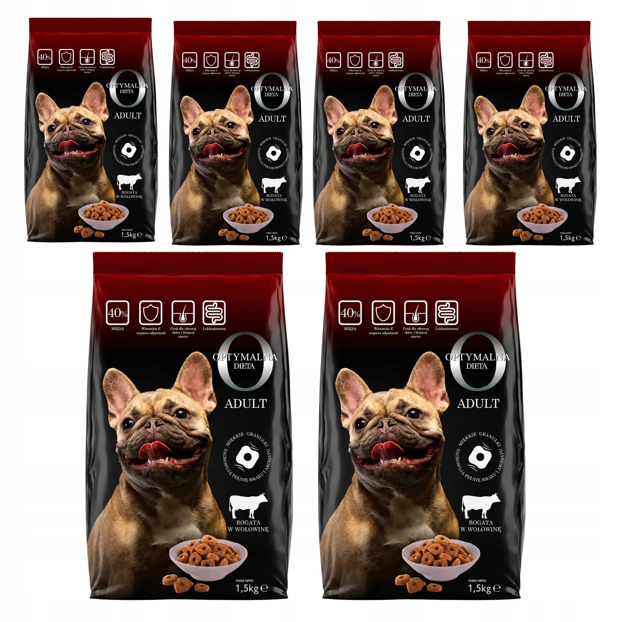 Dry dog food soft 6 x 1,5kg beef OPTIMAL 9 kg semi-moist