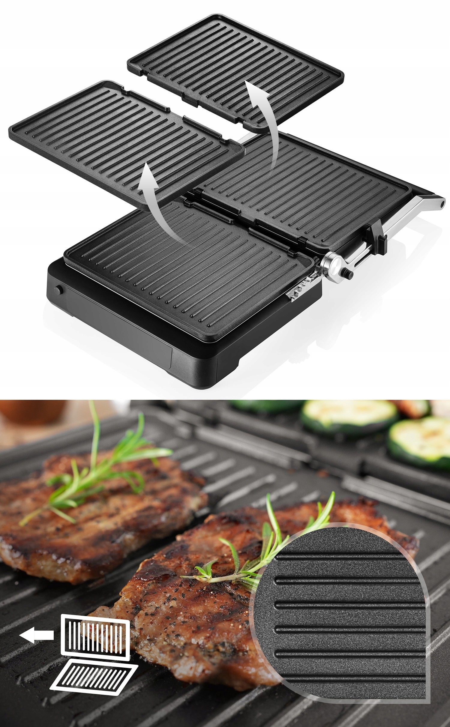 Dual Cook BBQ Folding Electric Grill, panini 2000 W Brand Mozano