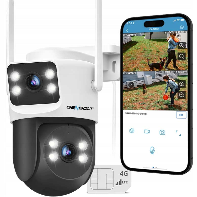 Dual Outdoor Camera 4MP 4G SIM GSM LTE Rotary Home Monitor POE 24/7 Record