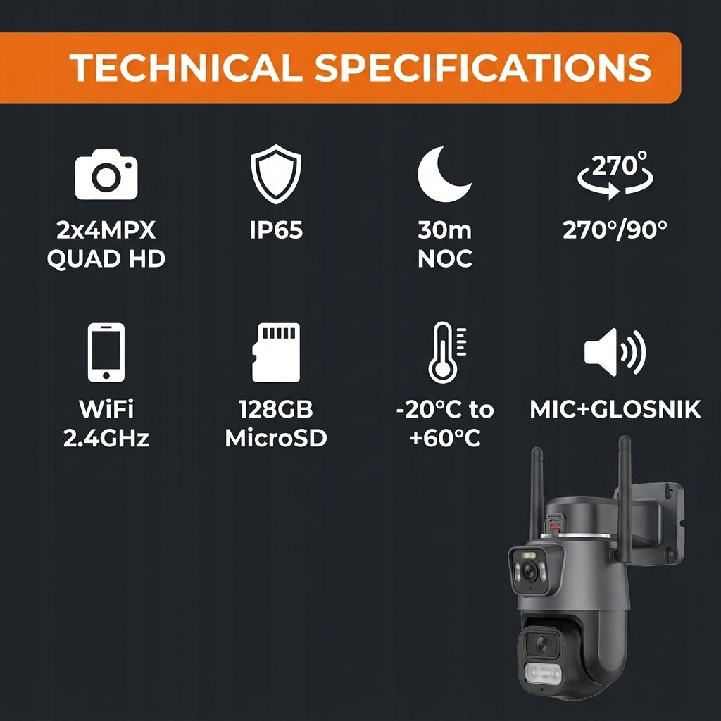 Dual Outdoor WIFI CAMERA Rotating IP ALARM APP ZOOM DETECTION Manufacturer code Kamera Zewnętrzna Aplikacja WIFI