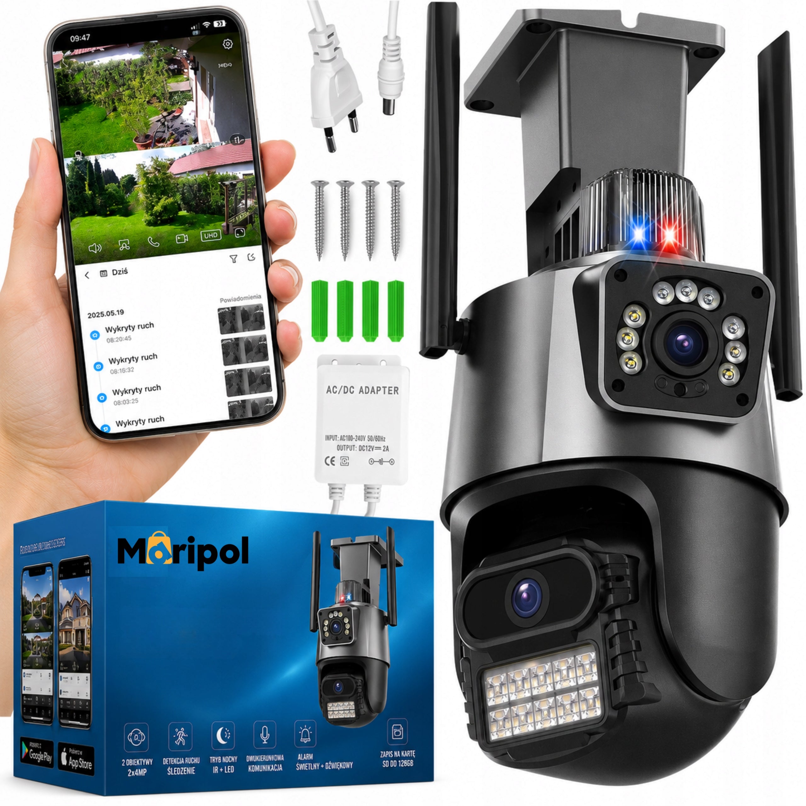 Dual Outdoor WIFI CAMERA Rotating IP ALARM APP ZOOM DETECTION