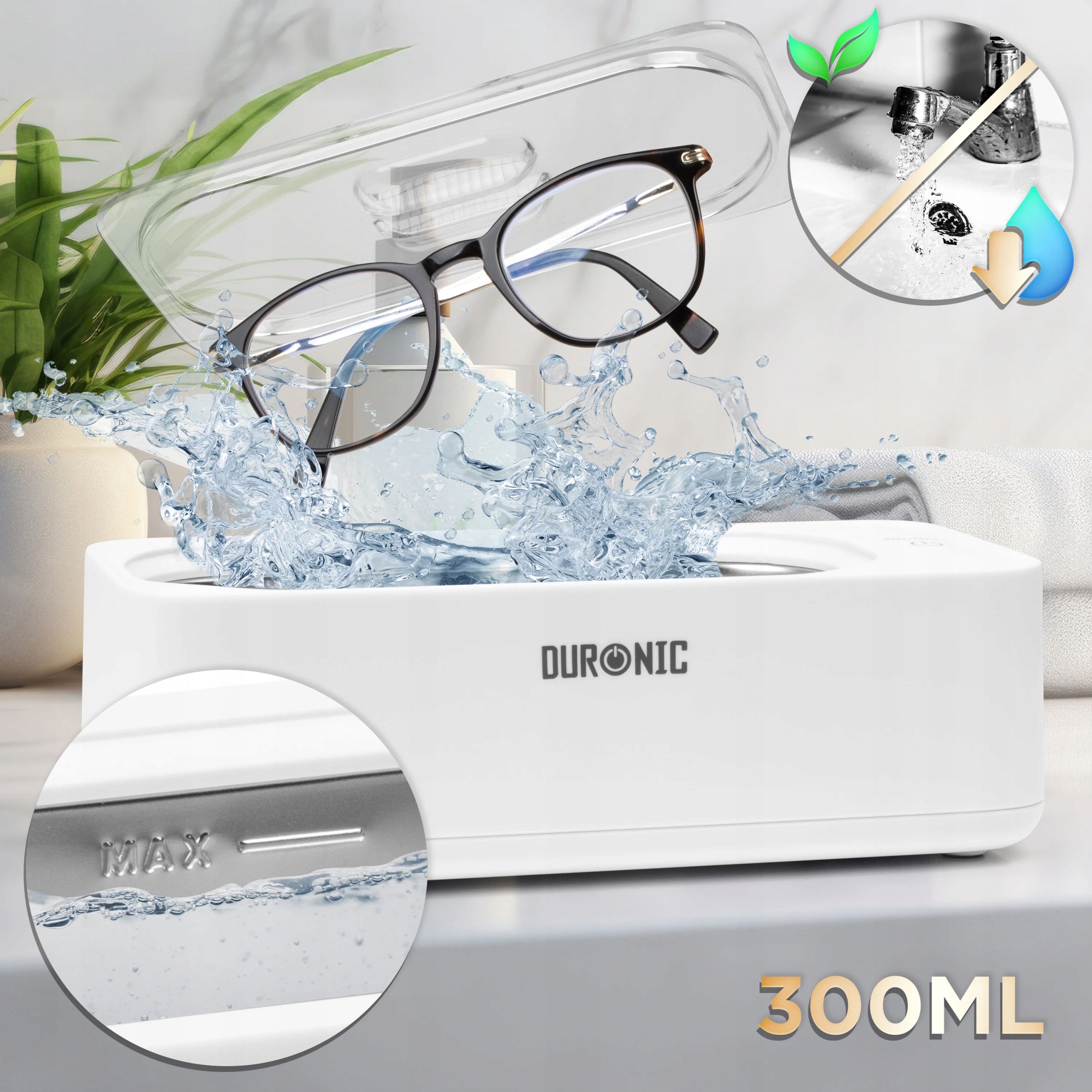Duronic UC30 Ultrasonic Cleaner 18W Cosmetic Sterilizer 3 min 300ml Batteries included no