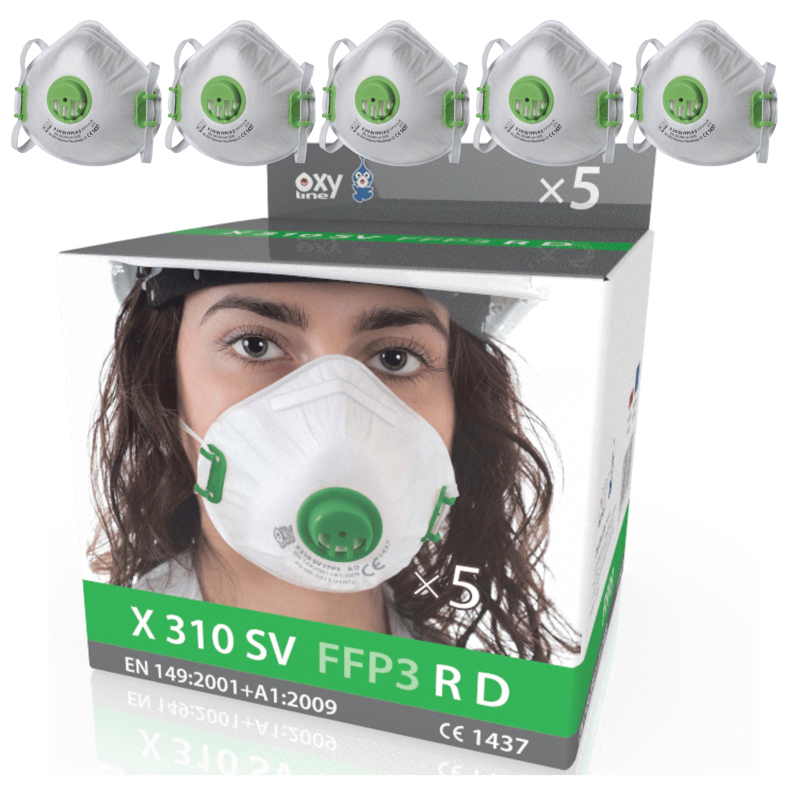 Dust mask p3 half mask with valve OXYLINE 5 pcs set Brand Oxyline