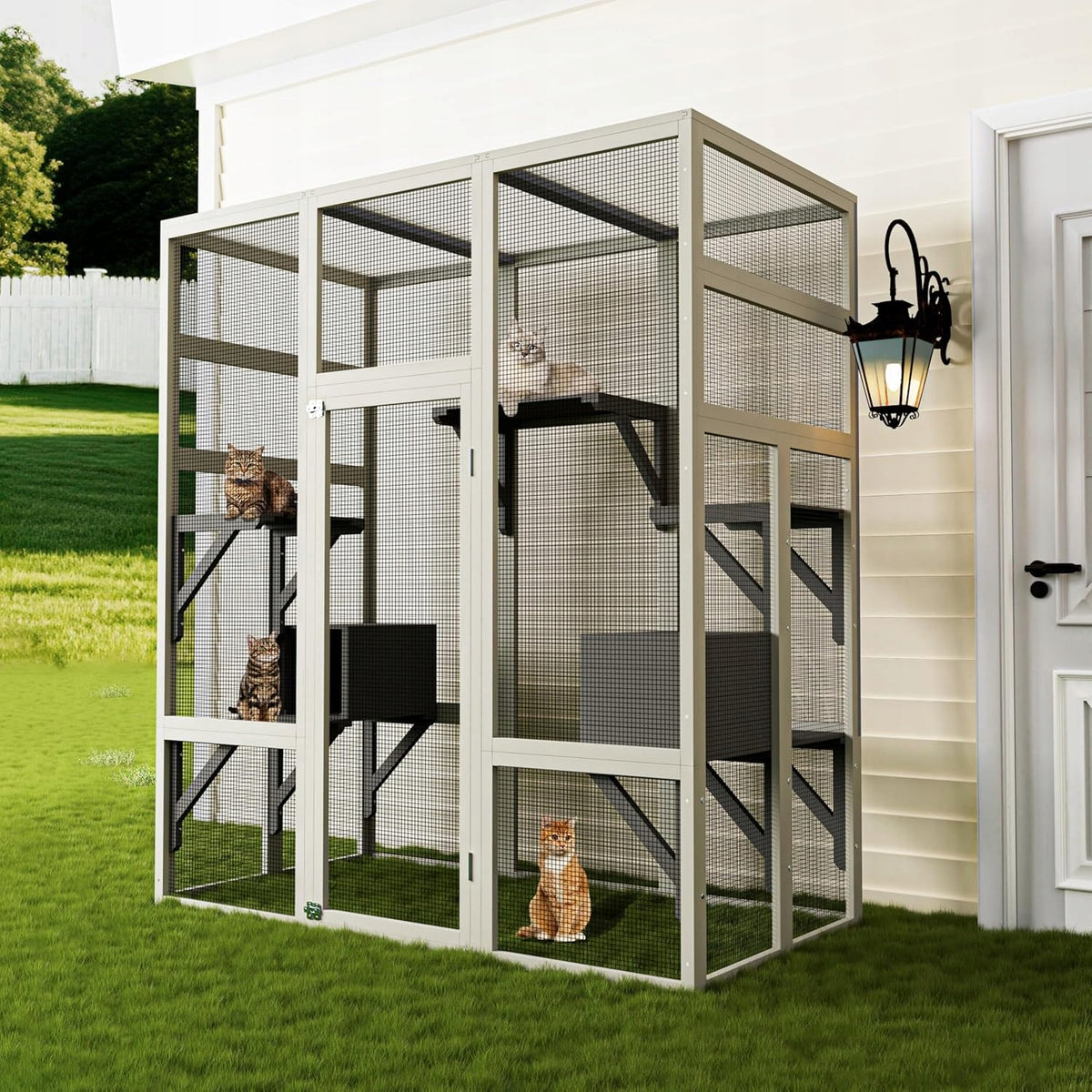 Duży zewnętrzny domek dla kota wielopoziomowy 180×160×82 cm, przestronna Packaging status original