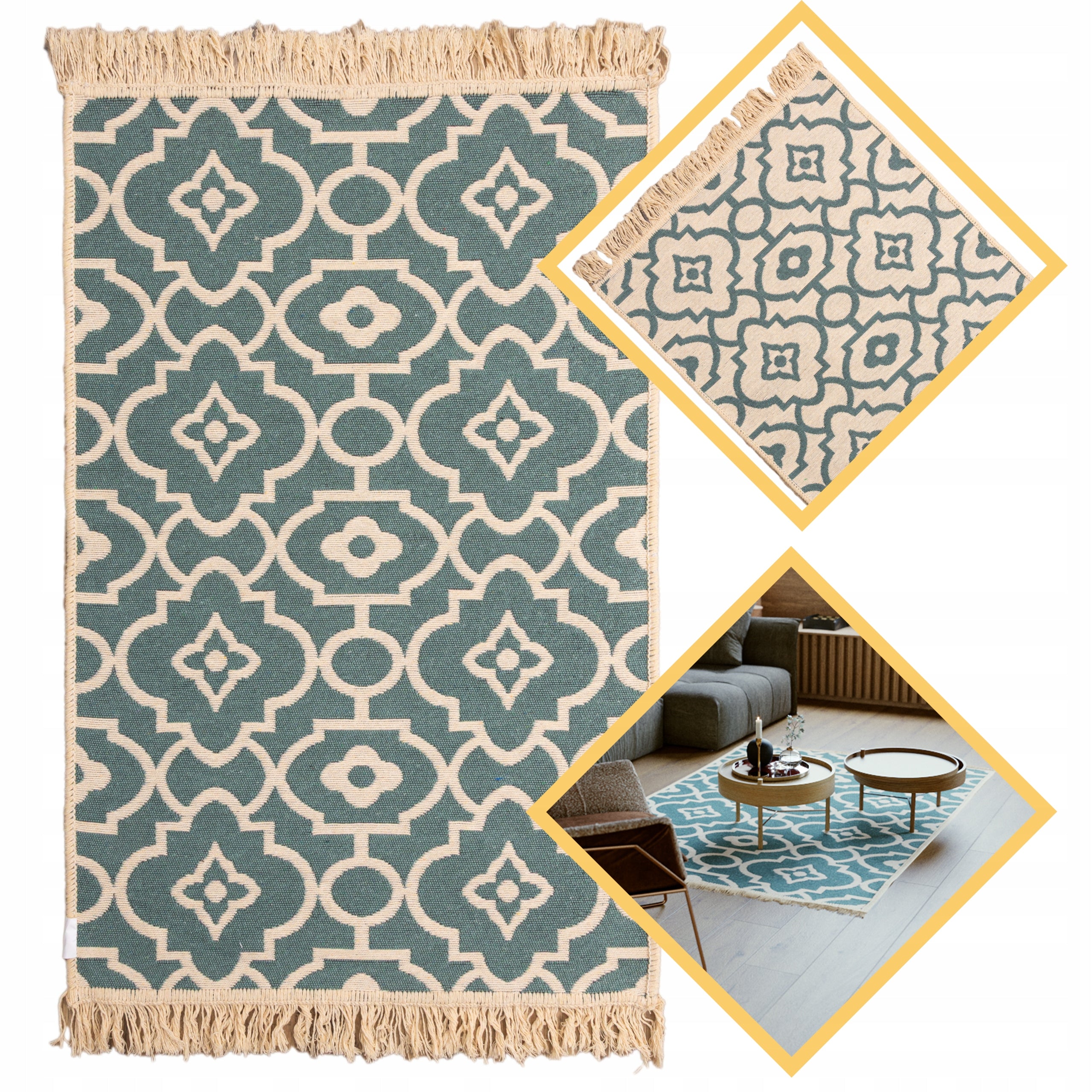 Dywan tkany płasko Green-Flower double-sided rug 120 x 180 cm