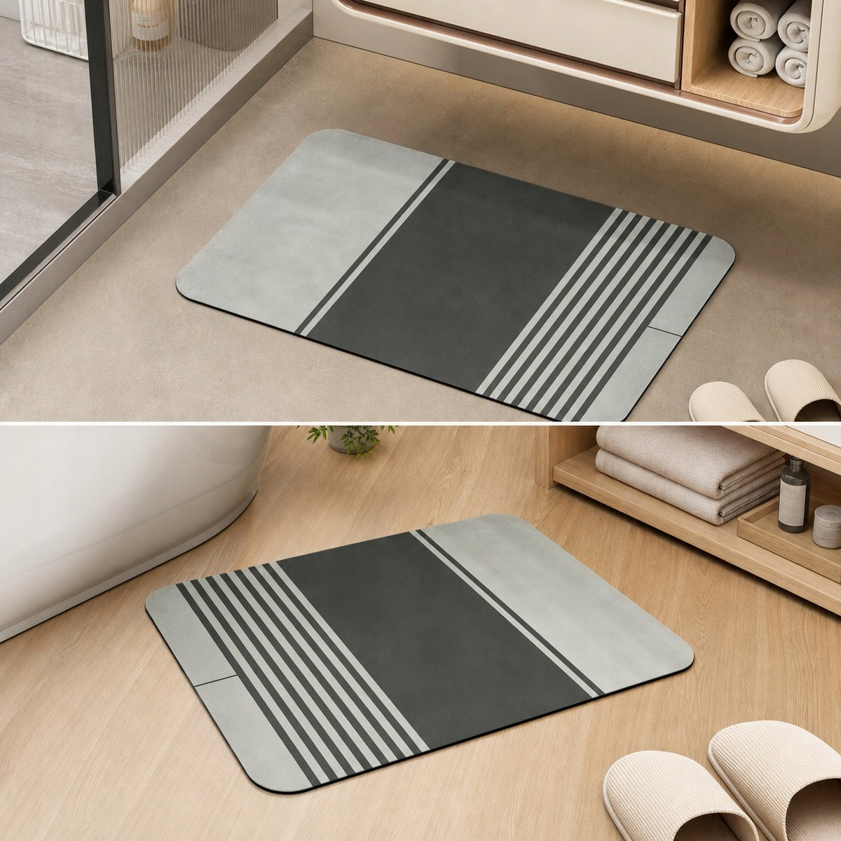 Dywanik łazienkowy chłonny szaro-czarny z wzorem geometrycznym Product width 40 cm