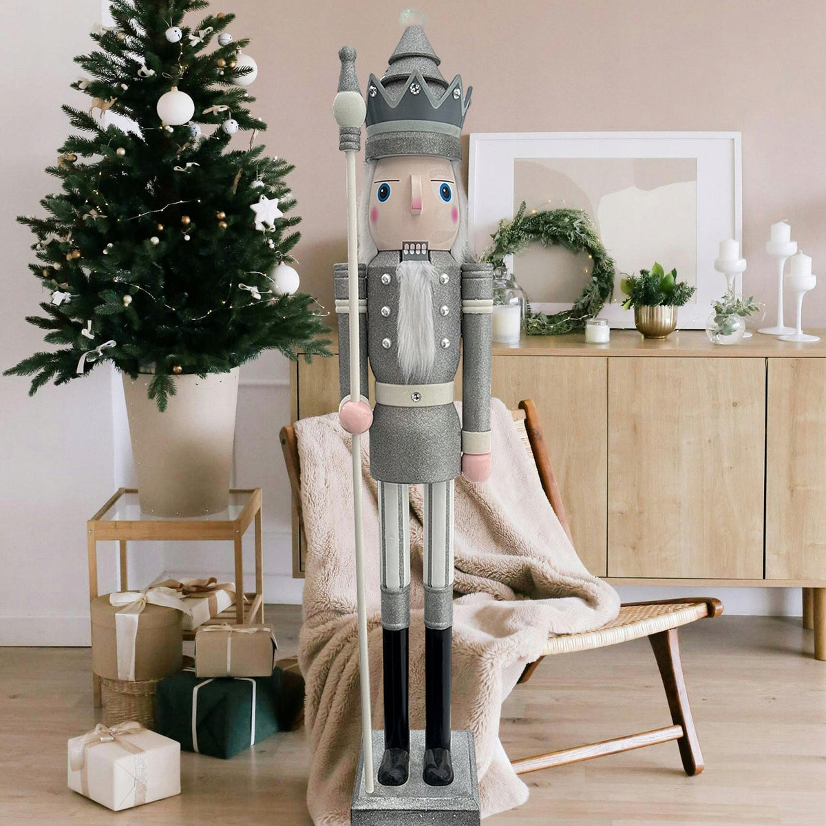 Dziadek do orzechów figurka świąteczna srebrny brokatowy król K31 180 cm Manufacturer code 6FT-K31
