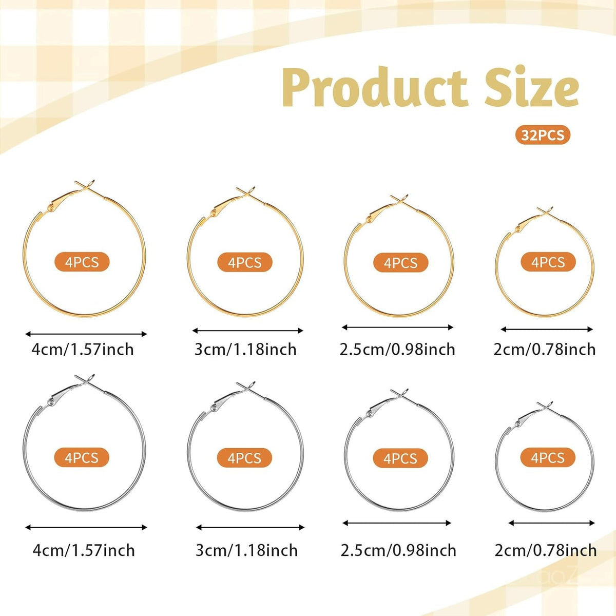 EARRINGS SET OF 32 CREOLE STAINLESS STEEL GOLD SILVER VARIOUS Brand no brand