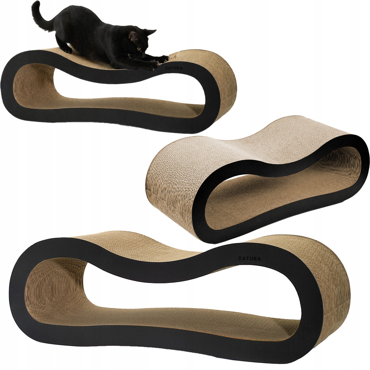 ECO-FRIENDLY Cat Scratcher Cardboard WAVE lounger CATURA BLACK LARGE Packaging status original