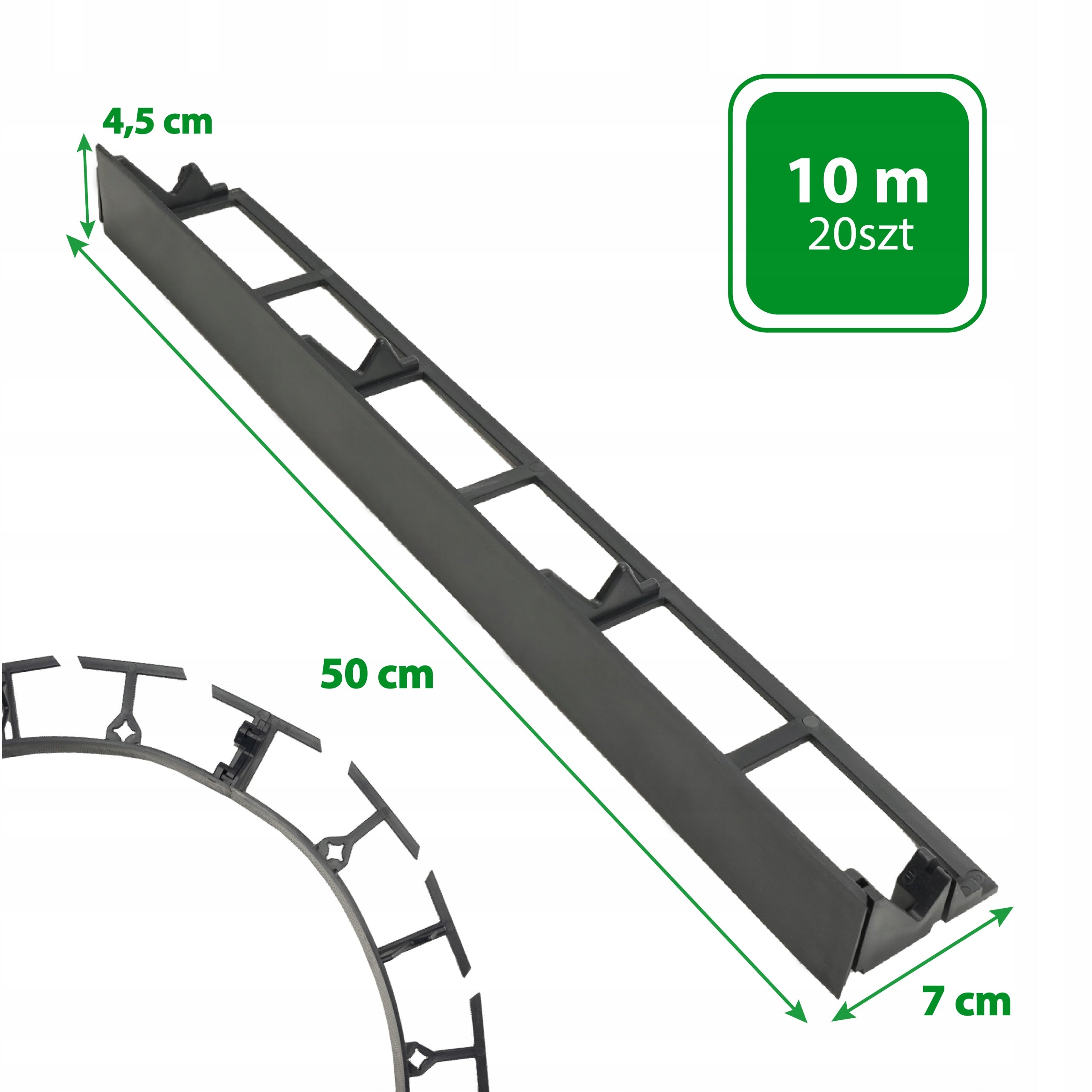 EDGING 10m high 45mm GARDEN LAWN PALISADA EKO BORDER black + anchors Manufacturer code 50cm 10MB + 40 kotew