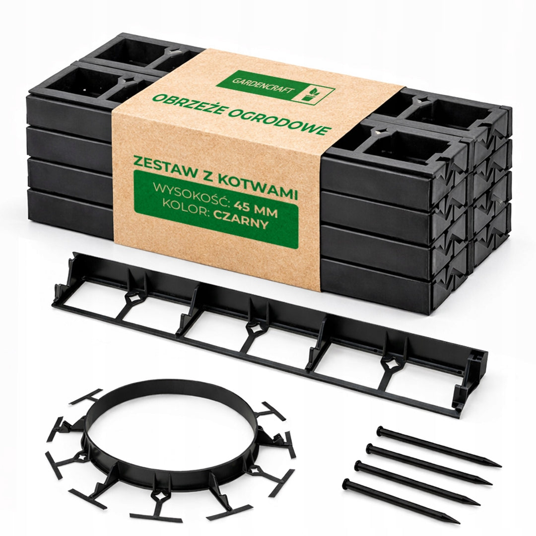 EDGING 10m high 45mm GARDEN LAWN PALISADA EKO BORDER black + anchors