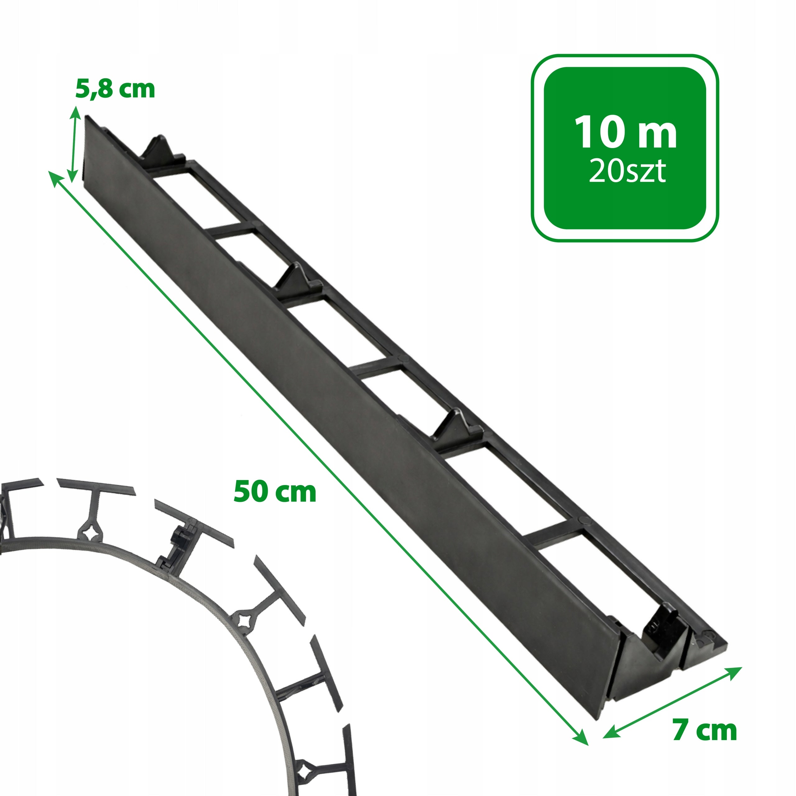 EDGING 10m high 58mm GARDEN LAWN PALISADA EKO BORDER black + anchors Manufacturer code 58mm 10MB + 40 kotew