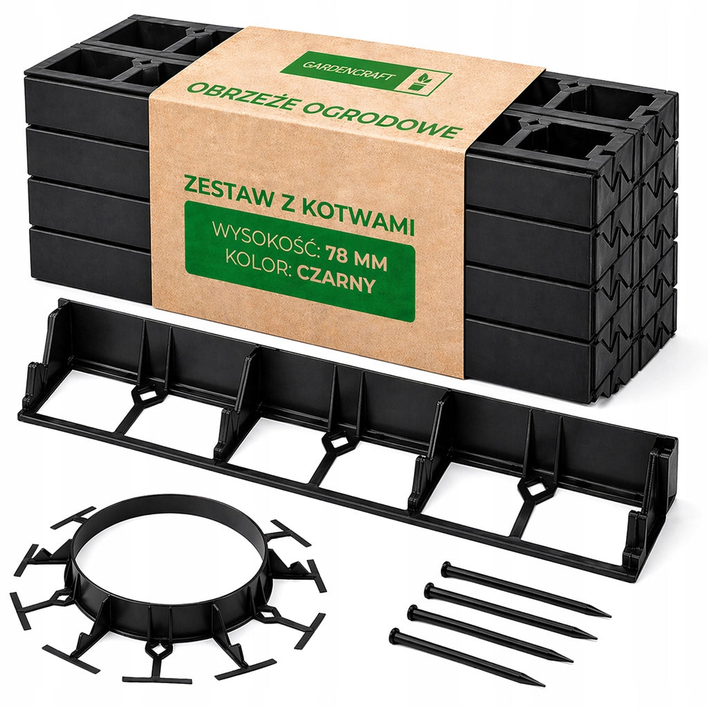EDGING 10m high 78mm GARDEN LAWN PALISADE EKO BORDER black + anchors