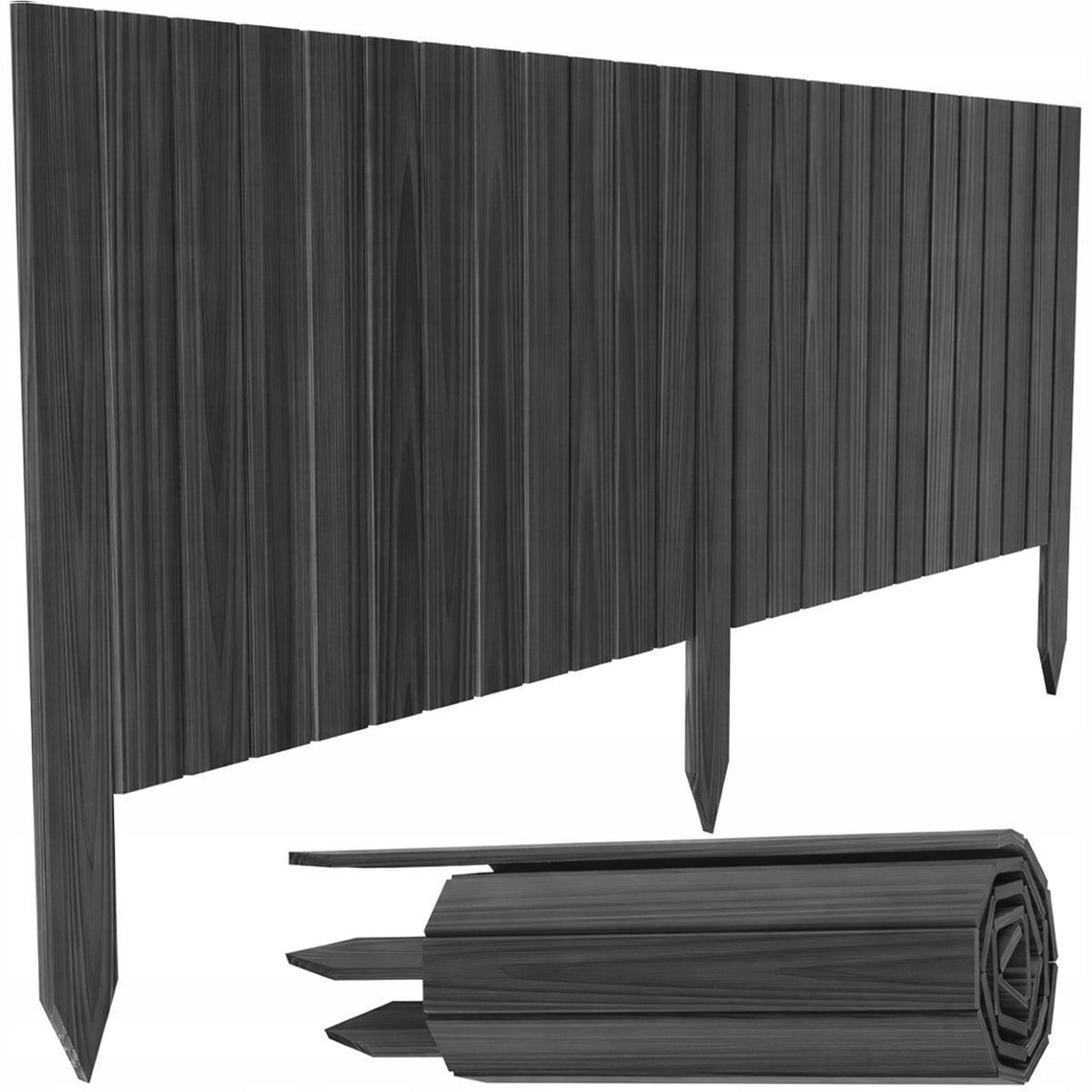 EDGING PALISADE GARDEN FENCE WOODEN LAWN HAMMERED GRAPHITE 40x114