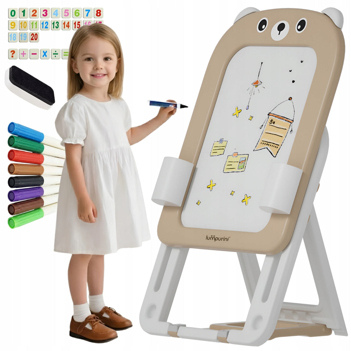 EDUCATIONAL BOARD FOR LEARNING CHILDREN 2IN1 MAGNETIC EASEL + AKCESORIA