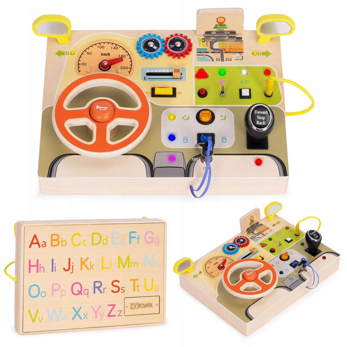 EDUCATIONAL BOARD WOODEN SENSORY CAR FOR BOY STEERING WHEEL LED Manufacturer code PREZENT DLA 2 3 4 5 LATKA CHŁOPCA DZIEWCZYNKI
