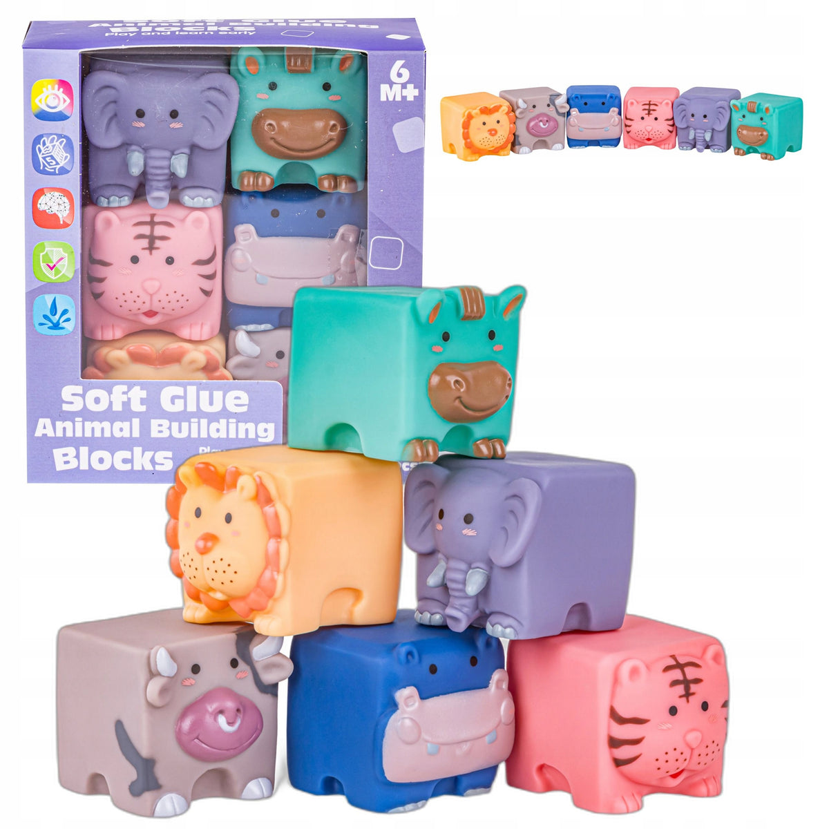EDUCATIONAL Brick Set SENSORY TOY SOFT BLOCKS ANIMALS 6PCS