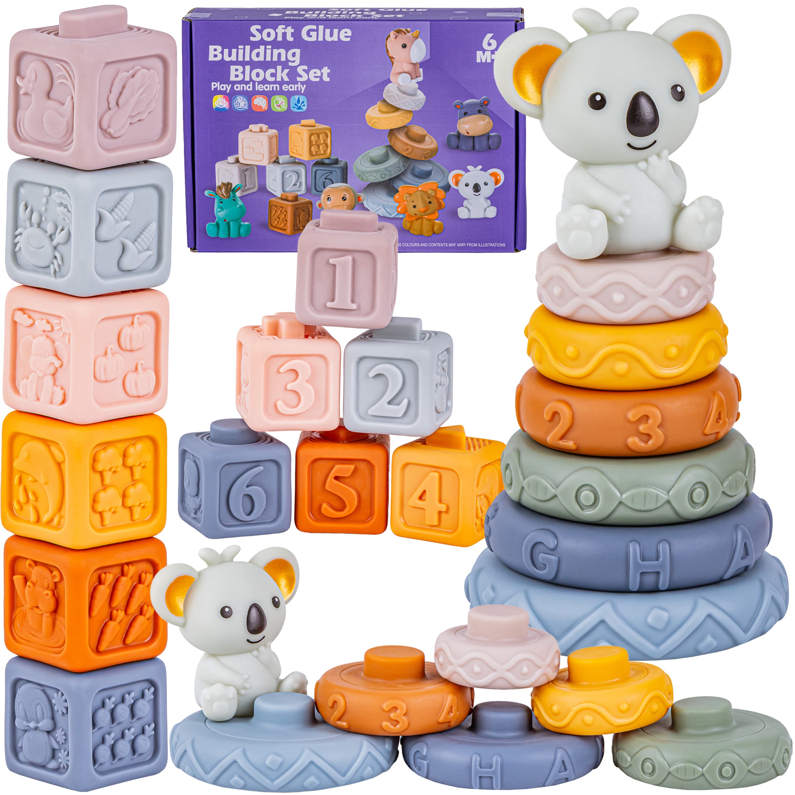 EDUCATIONAL Brick Set SENSORY TOY Soft BLOCKS Koala Tower
