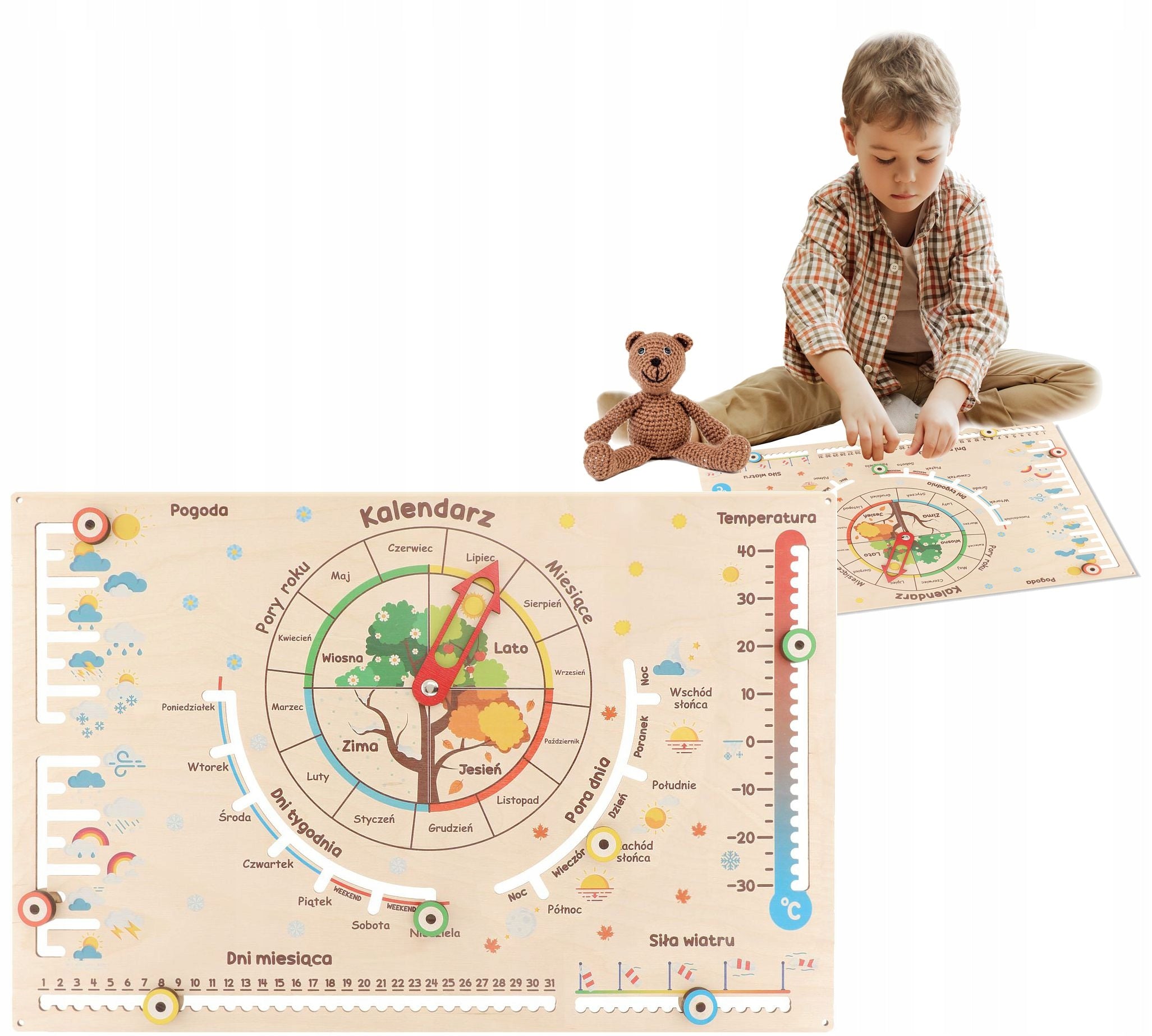 EDUCATIONAL CALENDAR SCHOOL WOODEN THERMOMETER WEATHER SEASON METEO PL