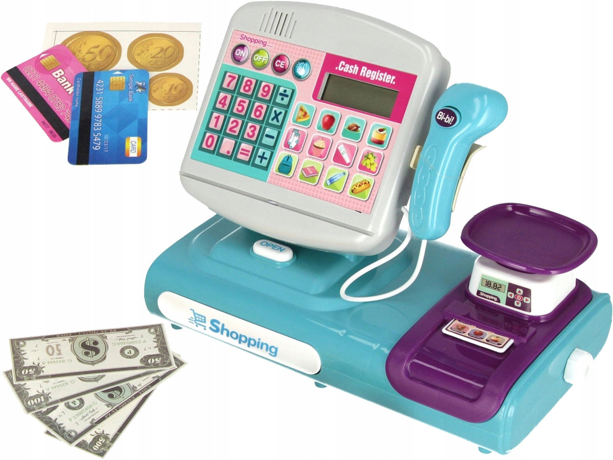 EDUCATIONAL CASH REGISTER Shop Calculator Weight Scanner Basket SOUND Brand Madej