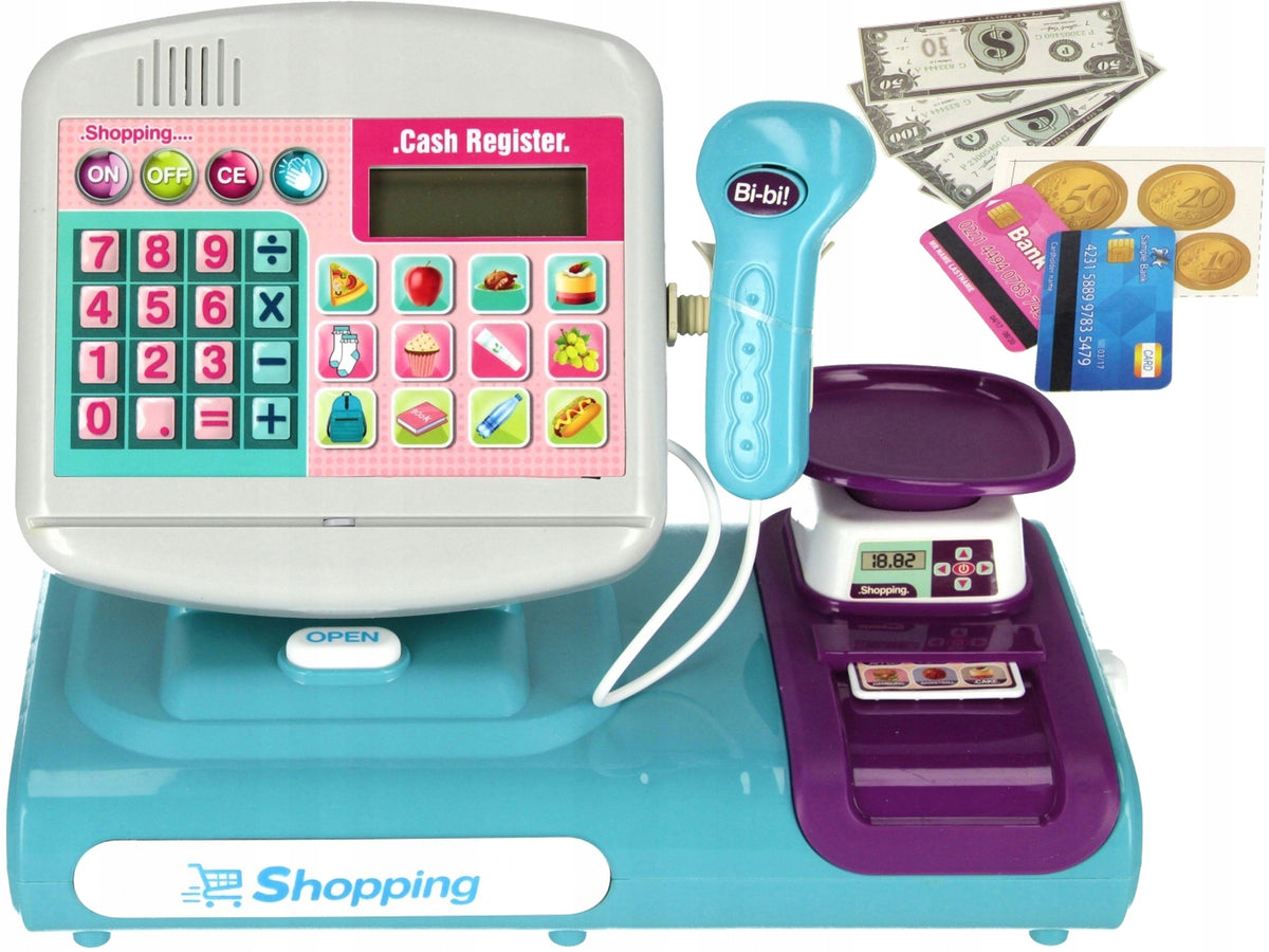 EDUCATIONAL CASH REGISTER Shop Calculator Weight Scanner Basket SOUND