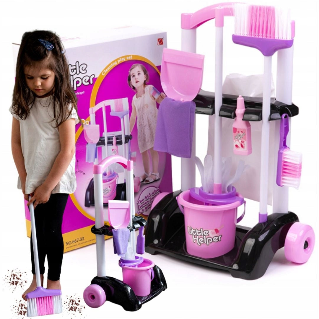 EDUCATIONAL CLEANING KIT TROLLEY ACCESSORIES BROOM DUSTPAN FOR CHILDREN