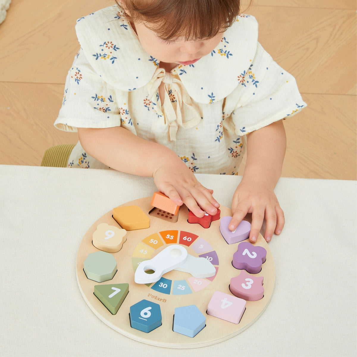 EDUCATIONAL CLOCK WOODEN SORTER NUMBERS SHAPES LEARNING TO COUNT VIGA POLARB Kid's age 18+ months