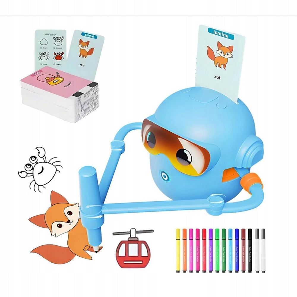 EDUCATIONAL ENGLISH DRAWING LEARNING ROBOT SET OF 100 CARDS Blue Packaging status original