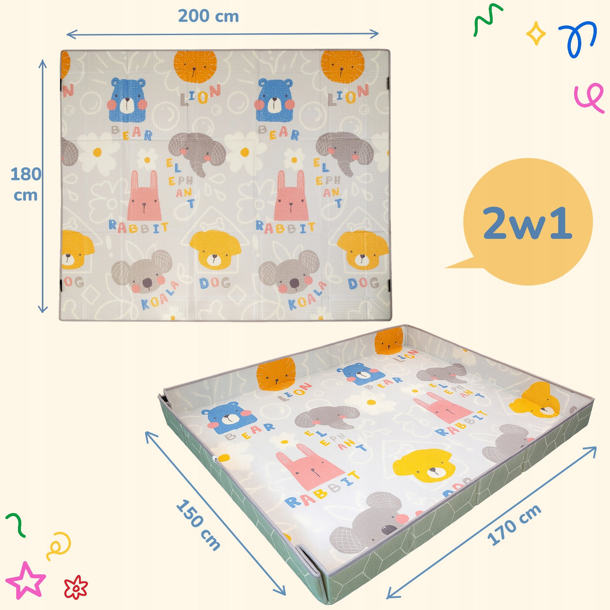 EDUCATIONAL FOAM MAT 2IN1 DOUBLE SIDED FOLDING XPE PLAYPEN 200 X 180 x 1CM EAN (GTIN) 5904204290401
