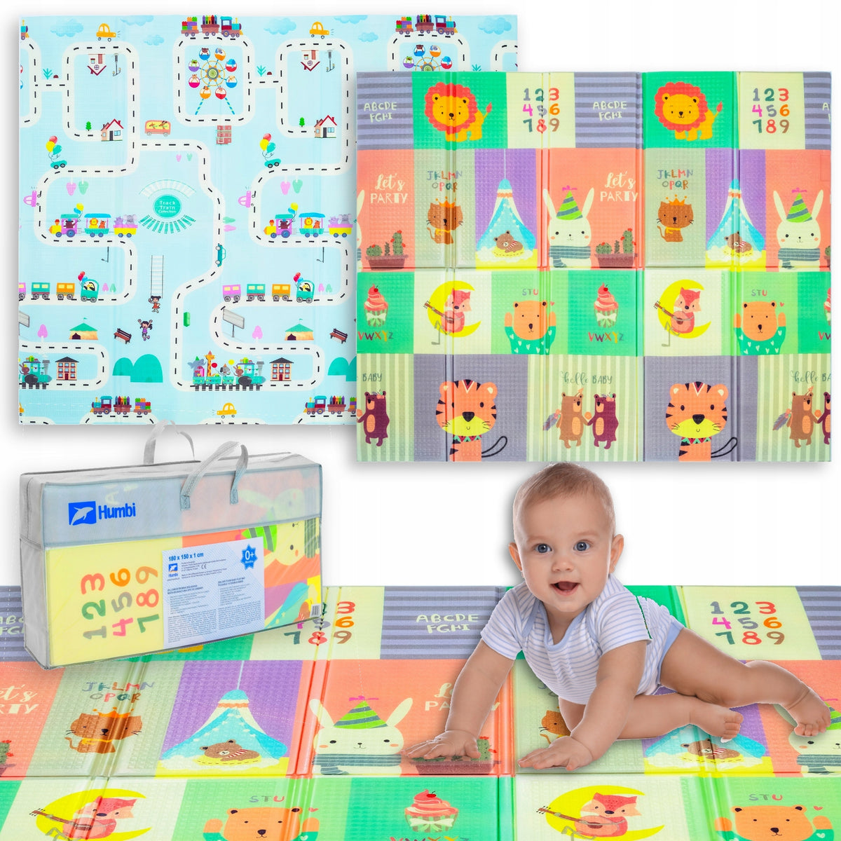 EDUCATIONAL FOAM MAT DOUBLE-SIDED FOLDING ANIMALS XPE 180X150 CM