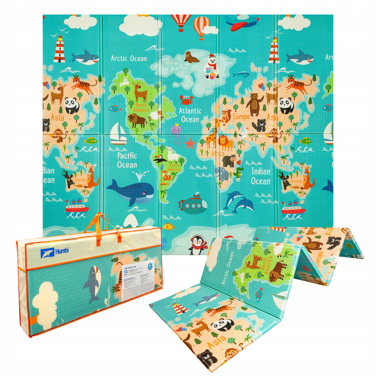 EDUCATIONAL FOAM MAT FOR CHILDREN WORLD MAP LARGE FOLDING 200x180 XPE