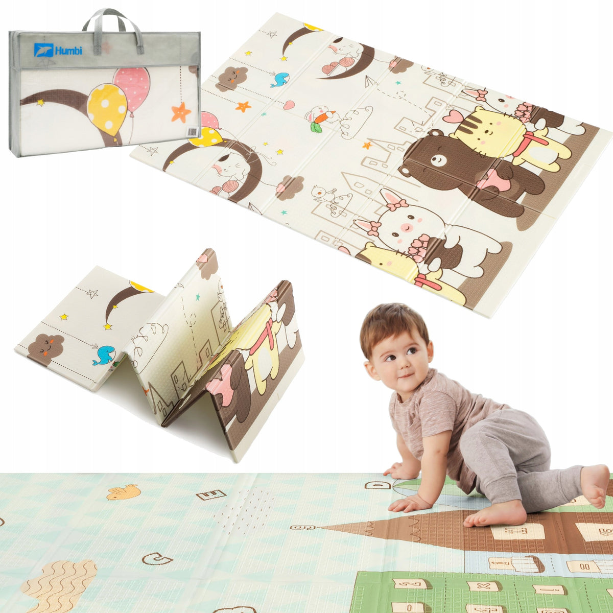 EDUCATIONAL FOLDING FOAM MAT FOR CHILDREN DOUBLE-SIDED LARGE 120x180 +BAG